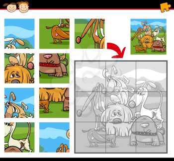 Cartoon Illustration of Education Jigsaw Puzzle Game for Preschool Children with Dogs Animals Characters Group