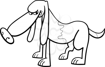 Black and White Cartoon Illustration of Funny Spotted Sneering Dog for Coloring Book