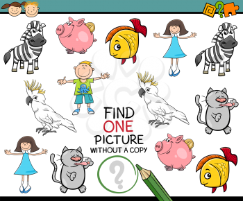 Cartoon Illustration of Finding Picture without a Pair Educational Game for Preschool Children