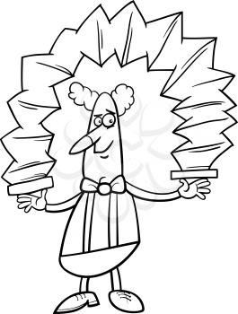 Black and White Cartoon Illustration of Funny Clown Circus Performer with Accordion for Coloring Book