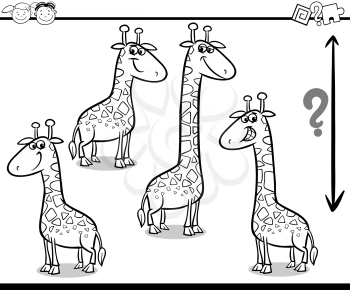 Black and White Cartoon Illustration of Education Game for Preschool Children with Giraffe