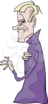 Cartoon Illustration of Scary Vampire or Count Dracula