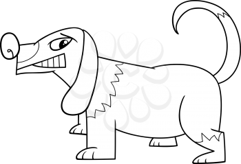 Black and White Cartoon Illustration of Funny Sneering Dog for Coloring Book