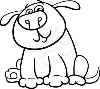 Black and White Cartoon Illustration of Funny Dog or Puppy for Coloring Book