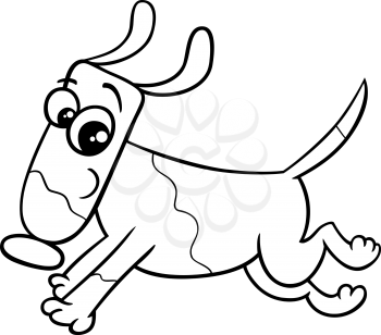 Black and White Cartoon Illustration of Funny Running Dog or Puppy for Coloring Book