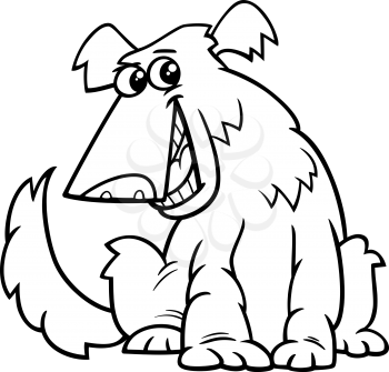 Black and White Cartoon Illustration of Funny Shaggy Sitting Dog for Coloring Book