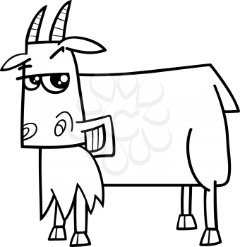 Black and White Cartoon Illustration of Funny Goat Farm Animal Character for Coloring Book