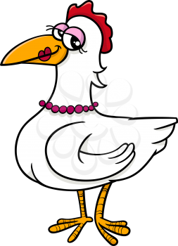 Cartoon Illustration of Hen Farm Bird Animal Character