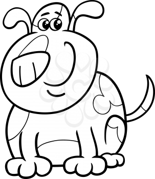 Black and White Cartoon Illustration of Funny Spotted Dog or Puppy for Coloring Book