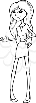 Black and White Cartoon Illustration of Beautiful Woman or Girl Character for Coloring Book