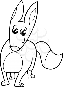 Black and White Cartoon Illustration of Cute Fox Animal Character for Coloring Book