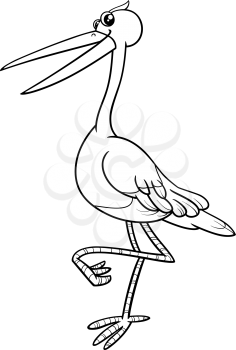 Black and White Cartoon Illustration of Stork Bird Animal Character for Coloring Book