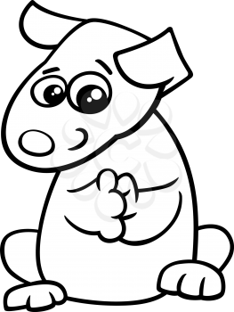 Black and White Cartoon Illustration of Cute Little Dog or Puppy for Coloring Book