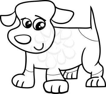 Black and White Cartoon Illustration of Cute Little Spotted Dog or Puppy for Coloring Book