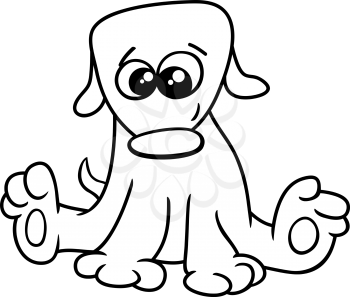 Black and White Cartoon Illustration of Funny Little Dog or Puppy for Coloring Book