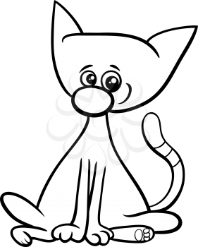 Black and White Cartoon Illustration of Funny Cat or Kitten Pet Animal Character Coloring Page