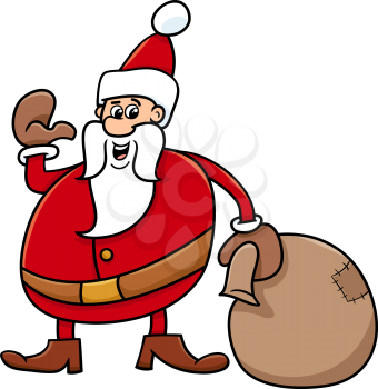 Cartoon Illustration of Santa Claus with Sack on Christmas Time