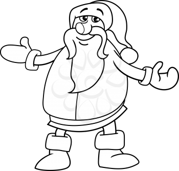 Black and White Cartoon Illustration of Santa Claus on Christmas Time for Coloring Book