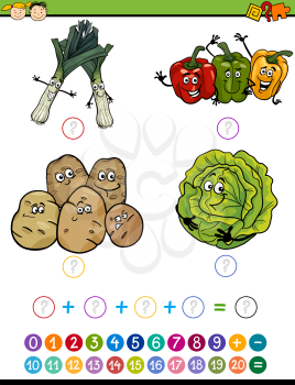 Cartoon Illustration of Education Mathematical Addition Task for Preschool Children with Funny Vegetables
