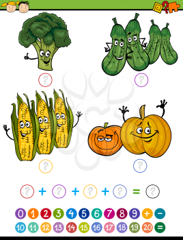 Cartoon Illustration of Education Mathematical Addition Game for Preschool Children with Funny Vegetables