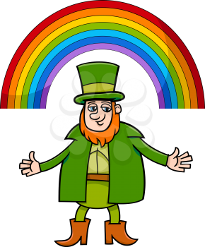 Cartoon Illustration of Leprechaun with Rainbow on Saint Patrick Day