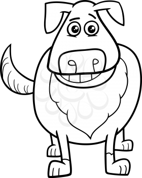 Black and White Cartoon Illustration of Funny Dog Animal Character for Coloring Book