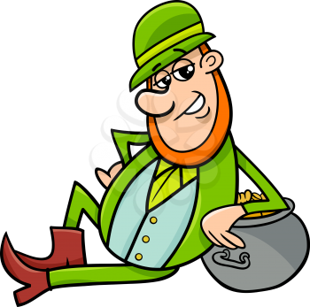 Cartoon Illustration of Leprechaun and Pot of Gold on Saint Patrick Day
