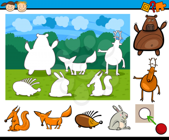 Cartoon Illustration of Educational Kindergarten Task for Children with Animal Characters