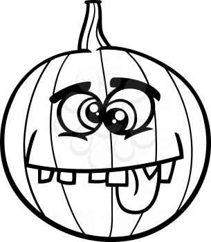 Black and White Cartoon Illustration of Funny Jack Lantern Pumpkin Coloring Page