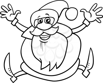 Black and White Cartoon Illustration of Happy Santa Claus Character Coloring Book