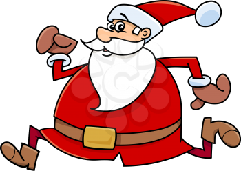 Cartoon Illustration of Running Santa Claus Christmas Character