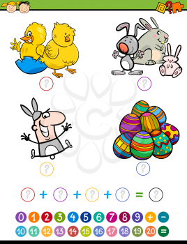 Cartoon Illustration of Education Mathematical Addition Game for Preschool Children with Easter Characters