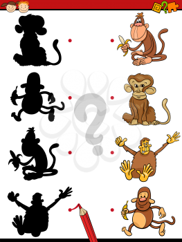 Cartoon Illustration of Education Shadow Task for Preschool Kids with Monkeys Animal Characters