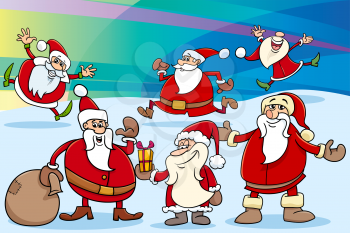 Cartoon Illustration of Santa Claus Characters Group Christmas Theme