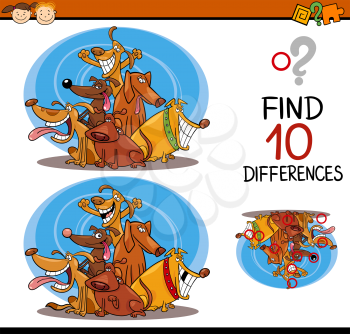 Cartoon Illustration of Differences Educational Task for Preschool Children with Dogs Animal Characters