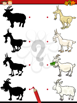 Cartoon Illustration of Education Shadow Task for Preschool Children with Goats Farm Animal Characters
