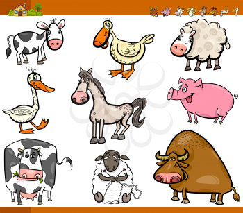 Cartoon Illustration Set of Funny Farm Animal Characters