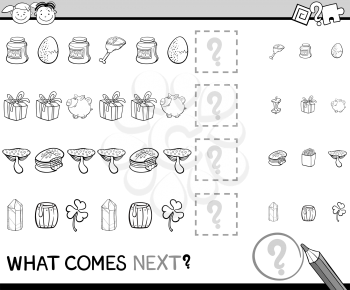 Black and White Cartoon Illustration of Completing the Pattern Educational Task for Preschool Children