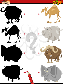 Cartoon Illustration of Educational Shadow Task for Children with Animals Animal Characters