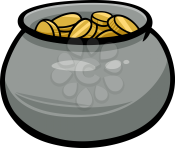 Cartoon Illustration of Pot with Golden Coins Saint Patrick Day Theme