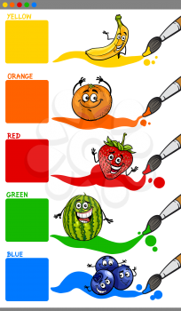 Cartoon Illustration of Primary Colors with Funny Fruits Educational Set for Preschool Children