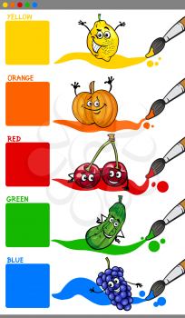 Cartoon Illustration of Primary Colors with Funny Fruits Educational Set for Preschoolers