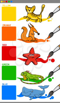 Cartoon Illustration of Primary Colors with AnimalsEducational Set for Preschool Kids