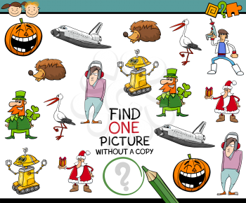 Cartoon Illustration of Educational Task of Single Picture Search for Preschool Children