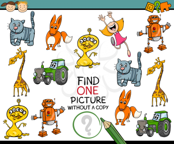 Cartoon Illustration of Looking for Single Picture Educational Task for Preschool Children