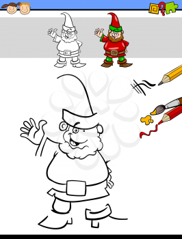 Cartoon Illustration of Drawing and Coloring Educational Task for Preschool Children with Dwarf Fantasy Character