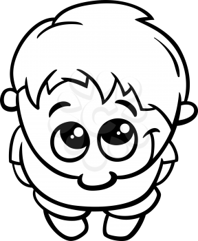 Black and White Cartoon Illustration of Cute Little Shy Boy for Coloring Book
