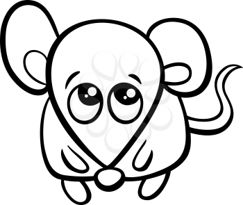 Black and White Cartoon Illustration of Cute Little Mouse Animal Character for Coloring Book