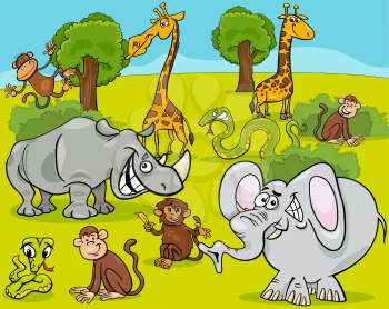 Cartoon Illustration of Scene with African Safari Animals Characters Group