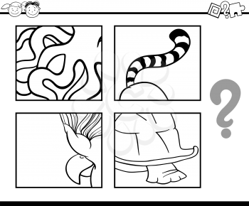 Black and White Cartoon Illustration of Education Task for Preschool Children od Guess the Animals for Coloring